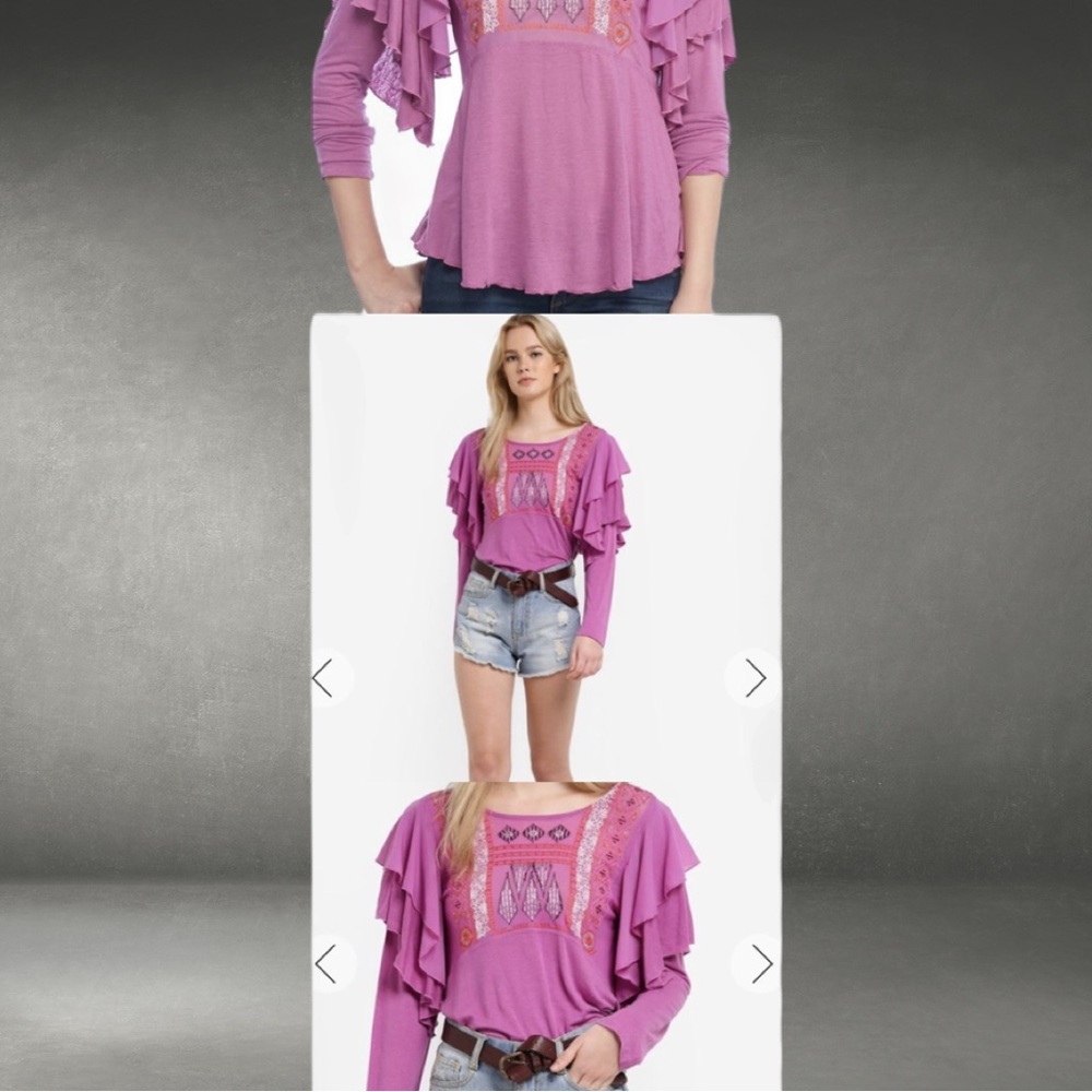 Free People Boho Style Embroidered Top L